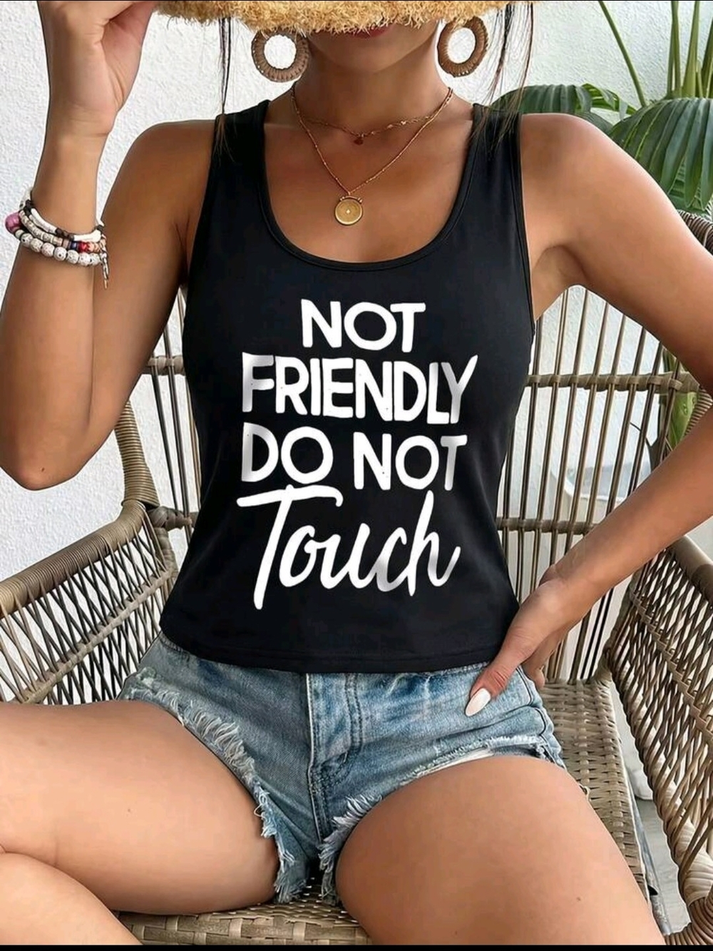 Women’s Black Tank Top "Not Friendly Do Not Touch"